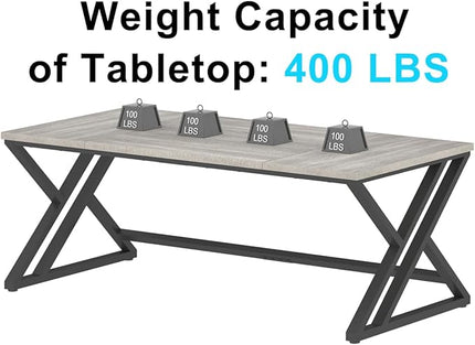 LVB 70.8" Long Office Desk, Modern Large Wood Metal Computer Desk, Industrial Double Workstation Desks for Two People, Rustic PC Executive Work Study Writing Computer Table for Home, Light Grey Oak