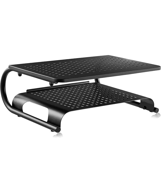 suptek Double-Deck Desk Monitor Stand Riser for Computer,Laptop,Printer, Notebook and All Flat Screen Display with Vented Metal Platform and 4 Inches Height Underneath Storage (MST002)