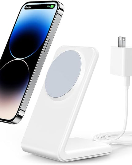 Meifigno Magnetic Wireless Charger Designed for iPhone 16 Pro Max/15/14/13/12 Series, Fast Charging with PD 20W USB-C Adapter & Cable, Compatible with MagSafe Charger Stand, White
