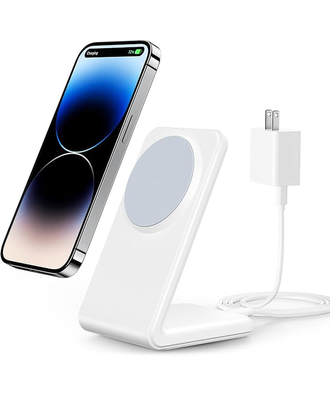 Meifigno Magnetic Wireless Charger Designed for iPhone 16 Pro Max/15/14/13/12 Series, Fast Charging with PD 20W USB-C Adapter & Cable, Compatible with MagSafe Charger Stand, White