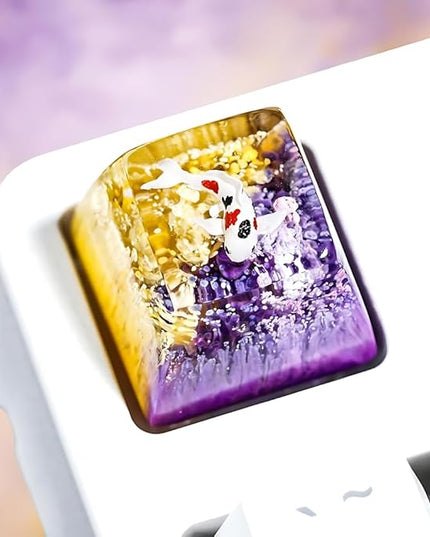Kohaku Koi Fish Artisan Keycap Yellow Purple Ocean Coral Reef R1 SA Profile Custom Keycaps 1U ESC Handmade Gaming Resin Key Cap Cherry MX Switch Compatible Mechanical Keyboard Koi Lover Gift