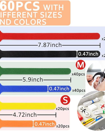 160pcs Cable Ties Reusable Colorful Wire Ties Cable Management Cord Ties Reusable for Electronics Hook and Loop Cable Ties for Computer 4 6 8 Inch with 6 Colors