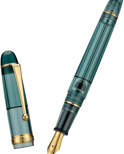 Asvine V126 Vacuum Filling Fountain Pen Extra Fine Nib, Transparent Teal Acrylic, Large-Capacity with Gift Case