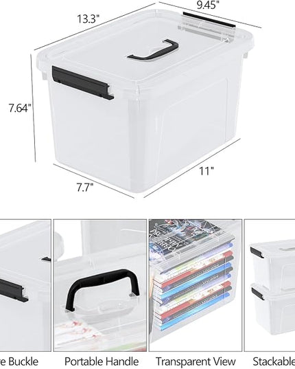 10 Liters Clear Plastic Storage Boxes with Lids, Small Containers Bins with Lids and Handles Set of 6