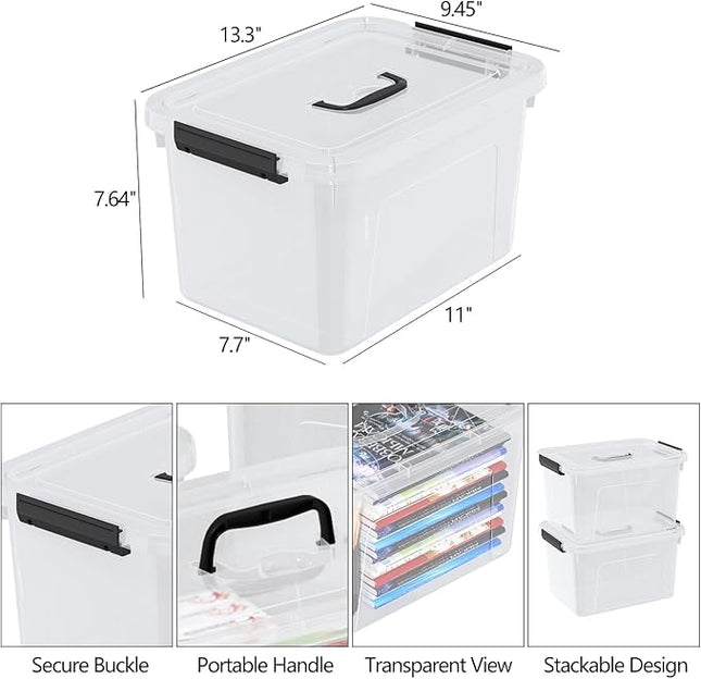 10 Liters Clear Plastic Storage Boxes with Lids, Small Containers Bins with Lids and Handles Set of 6