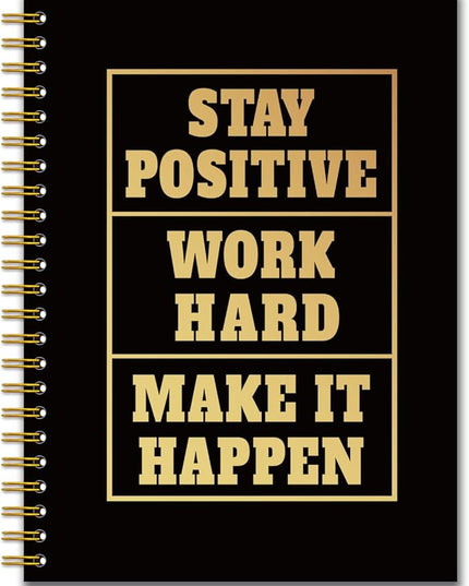 YAZMEEN Inspirational Quote Black Gold Spiral Notebook（160 Pages） Stay Positive Work Hard Make It Happen Blank Hardcover Notebook Encouragement Gift Funny Notebook Gift for Coworker Boss Team Member
