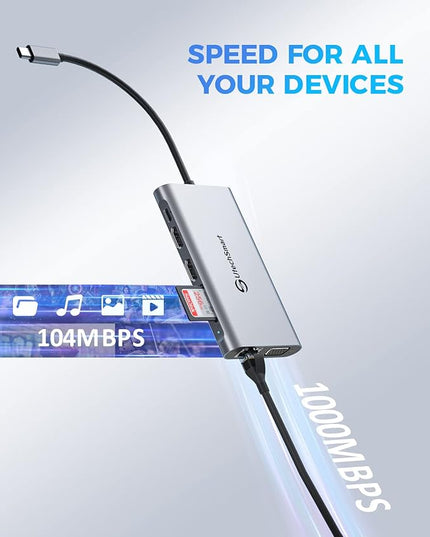 USB C Docking Station Dual Monitor, UtechSmart 11 in 1 USB C Hub Triple Display, Laptop Dock with 2 HDMI, Ethernet, VGA, 100W PD, SD/TF Card Slot, 4USB for MacBook Dell HP Surface Lenovo ASUS