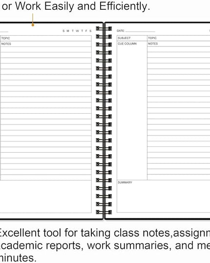 Yaridar A5 Cornell Notes Notebook - College Spiral Cornell Notebooks for Note Taking, Subject College Ruled Steno Pads for Office/School/Home, 5.8" x 8.5", Black