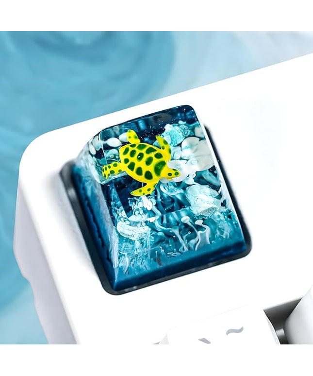 Sea Turtle Artisan Keycap Light Blue Ocean R1 SA Profile Custom Sea Creatures Keycaps 1U ESC Handmade Gaming Resin Key Cap Cherry MX Switch Compatible Mechanical Keyboard Turtle Lover Gift