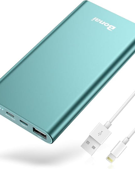 BONAI Portable Charger 12,000mAh 5V/3A Fast Charging Power Bank, Dural Input & Output Ports (USB-C in & Out) Portable Phone Charger for iPhone 17/16/15/14/13/12 Series Galxy Android iPad etc - Mint