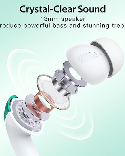 TAGRY Bluetooth Headphones True Wireless Earbuds 60H Playback LED Power Display Earphones with Wireless Charging Case IPX5 Waterproof in-Ear Ear buds with Mic for TV Smart Phone Laptop Computer Sports