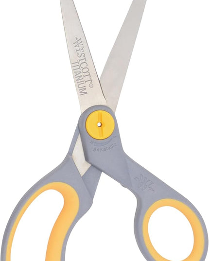 Westcott 8-Inch Titanium-Bonded Scissors with Adjustable Glide Feature for Office and Home - Gray/Yellow