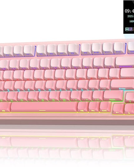 AULA S75 PRO Wireless Mechanical Keyboard with Screen&Knob, Tri-Mode Hot Swappable Gaming Keyboard 75%, Pre-lubed Switches, RGB Backlit, Side Printed PBT Keycaps, Creamy Sounding Pink Keyboards