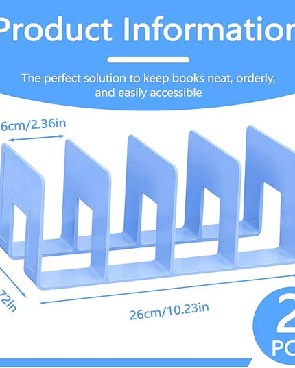 Huakaile 2 Pieces Ice Blue File Organizer for Desk with 4 Compartments, Purse Organizer for Closet Vertical Paper Notebook Magazines Storage, Shelf Dividers Holder in Home and Office