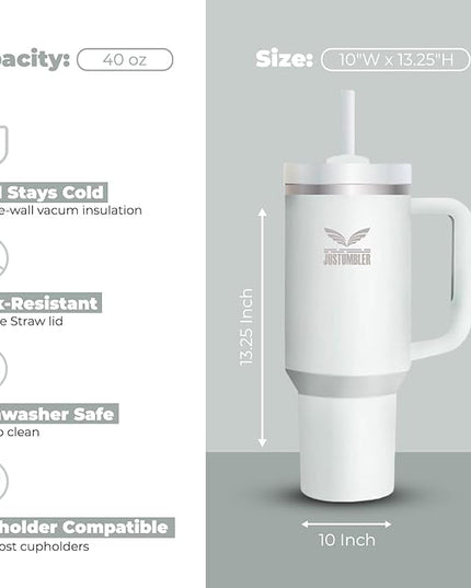 40 Oz Insulated Tumbler with Handle and Straw, Stainless Steel Coffee Travel Mug with Lid, Leak Proof Water Bottle with Accessories, Frost