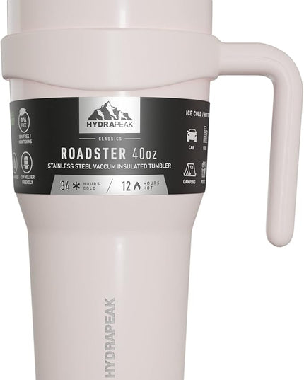 Hydrapeak Roadster 40oz Stainless Steel Tumbler Double Wall Vacuum Insulated Water Bottle With Handle And 2 in 1 Straw Lid (Seashell)