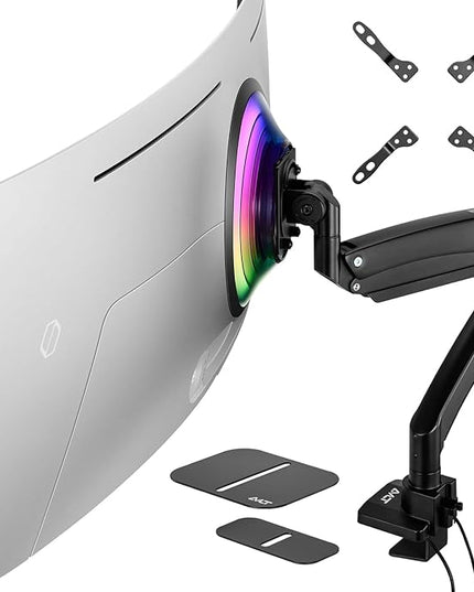 AVLT Single 17"-57" Super Ultrawide Monitor Arm for Screens Up to 59.5 lbs, Premium Aluminum Desk Stand, Adjustable Pneumatic Height, Full Motion Swivel Tilt Rotation, USB-C & USB-A Ports, Black