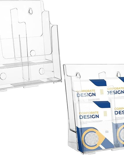 2 Pack 2 Tier Acrylic Brochure Holder 8.5x11 & 4 x9 Inches Wall Mount Brochure Display Stand Clear Pamphlet Holder Literature Holder Plastic Flyer Holder for Trifold, Magazine, Document