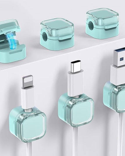 AhaStyle Magnetic Cable Organizer [1s Lock] 6 Pack Cord Cable Holders Clips Strong Adhesive Cable Cord Keeper [Smooth Adjustable] Hide Wire Cord Organizer for Nightstand Kitchen Car Office (Blue)