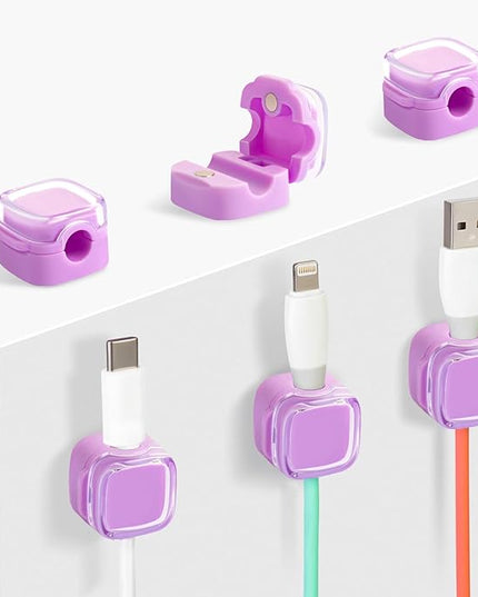 Magnetic Cable Clips Cord Organizer Holder, 6 Pack Adhesive Wire Holder Keeper Organizer USB Charging Cable Storage Holder for Home Office Phone Car Wall Desktop Nightstand Kitchen (Purple)