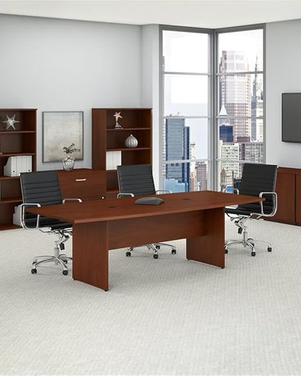 Bush Business Furniture 96-inch Office Conference Table with Wood Base, Boardroom Meeting Space for 8 Users, Hansen Cherry