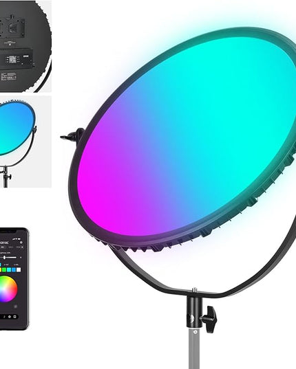 NEEWER 18" RGB LED Round Panel Video Light with APP Control, 65W 6000Lux/0.5m 2500K-8500K RGBCW Photography Studio Lighting /18 Scenes/V Battery Powered for Outdoor Filming Recording Streaming, GR18C