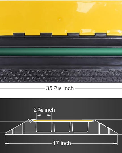 OranLite Rubber Cable Protector Ramp, Heavy Floor Cable Wire Cord Cover Speed Bumps 22000Lbs Load Capacity, Driveway Hose Cable Ramp Protective Cover for Indoor and Outdoor (3-Channel x 2Pcs)