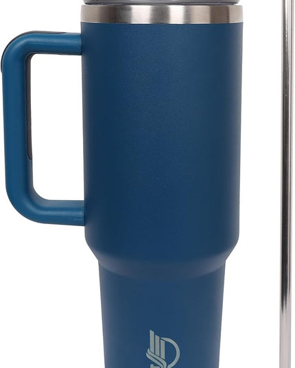 40oz Insulated Tumbler with Handle, Leakproof Straw Lid & Carry Handle - Double Wall Vacuum Insulation Keeps Ice 24 Hours, BPA Free Stainless Steel Water Bottle (Charcoal Blue)