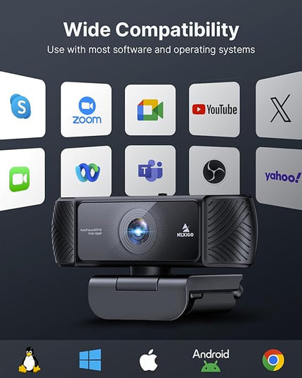 NexiGo 1080P 60FPS Webcam with Software Control and Microphone, AutoFocus, w/Privacy Cover, N680P Pro Computer Web Camera for Skype Zoom Teams, Mac PC Laptop Desktop