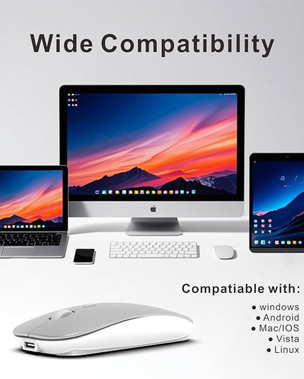 HOTDREAM Bluetooth Rechargeable Mouse for iPad Air/iPad Pro/Laptop/Tablet/iPhone/PC, (Not for Mac,MacBook) Silver
