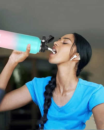 Water Bottle Insulated 32oz 40oz 64oz 128oz Straw Lid Spout Lid & 3 Lids, Leak Proof, Vacuum Insulated,Stainless Steel Water Bottle Wide Mouth for Sports, Gym or Office