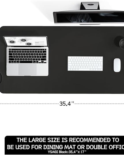 YSAGi Non-Slip Leather Desk Pad L Size, Waterproof Laptop Computer Desk Keyboard Mat, Table Protector Blotter Mat, Large Mouse Pad for Office/Work/Home/Decor(Black, 35.4" x 17")