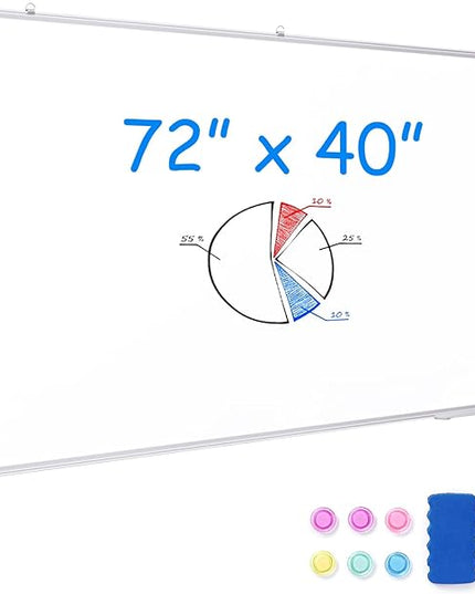Dry Erase Board 72 x 40 Inch, Large Magnetic White Board for Wall, Maxtek Aluminum Frame Erase Board Presentation Wall-Mounted Marker Board with a Long Pen Tray for Classroom, Office & Home