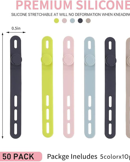 Oligei 50 Pcs Silicone Cable Ties, Cable Ties Reusable, High Elasticity Cord Wraps for Electrical Cords, Cord Organizer for Earphone, Phone Charger(Colorful)