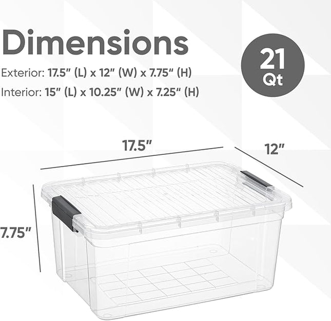 Superio Clear Storage Boxes with Lids, 21 Quart Plastic Container Bins for Organizing, Stackable Crates, BPA Free, Non Toxic, Odor Free, Organizers for Home, Office and Dorm, 6 Pack