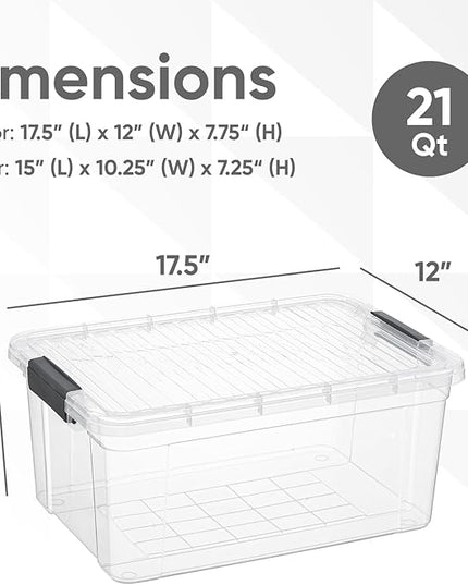 Superio Clear Storage Boxes with Lids, 21 Quart Plastic Container Bins for Organizing, Stackable Crates, BPA Free, Non Toxic, Odor Free, Organizers for Home, Office and Dorm, 8 Pack
