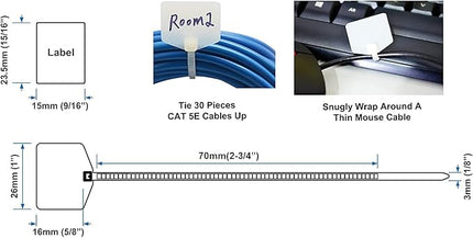Mr-Label 2-3/4” Nylon Cable Zip Ties Tags Labels Marker – Write on | Self-Locking – with Free Printable Labels - for Wire Marking and Organizing (100, Five Assorted Color)