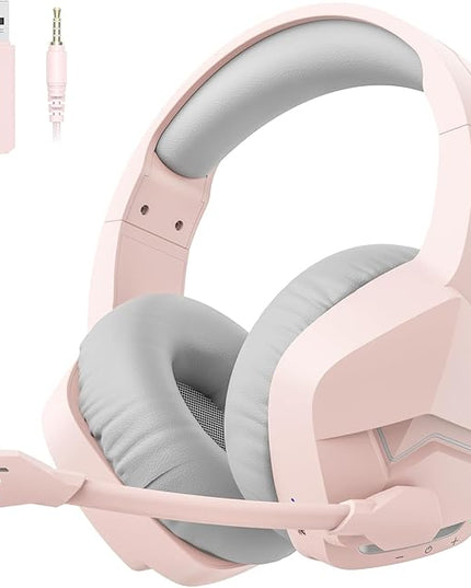 BINNUNE 2.4GHz Wireless Gaming Headset, Bluetooth 5.3 Gaming Headphones with Noise Canceling Mic, 120H Ultra-Long Battery, 50mm Drivers, Multi-Platform for PC / PS5 /PS4/ Switch/Mobile, Pink