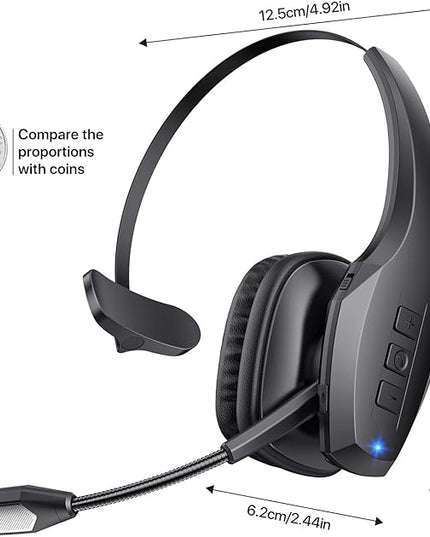 Trucker Bluetooth Headset, Wireless Headset with Mic, Bluetooth Headsets with Dual Noise Cancelling Microphone & Mute Button, 55Hrs Working Time PC Headsets for Cell Phones, Computer, Truck Driver