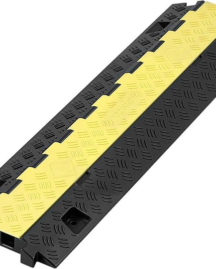 VEVOR 3 PCs Rubber Cable Protector Ramp, 2 Channel Heavy Duty TPU Floor Cord Hose Wire Cover, 1.2'' W x 1.1'' H Channel Size, Traffic Speed Bump with Flip-Open Top Cover, for Indoor Outdoor Use