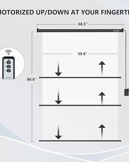RAUBAY Motorized Pull Down White Screen Backdrop - 59.8" x 86.6" Collapsible Wall-Mount Background for Professional Video Production, Photography Studio, Video Conferencing and YouTube, TikTok Creator