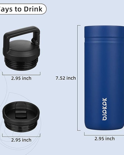 BJPKPK Insulated Water Bottle with 2 Lids,20 oz Double Wall Stainless Steel Vacuum Tumbler Travel Coffee Mug,Wide Mouth Thermal Cup,Sapphire Blue