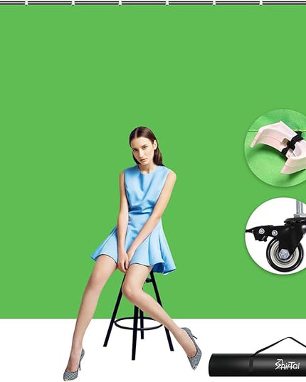 7x6.5ft Green Screen Backdrop Kit,Movable Backdrop Stand with Wheels and Greenscreen Background for Video Recording,Streaming.