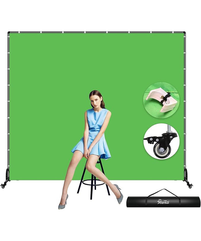 7x6.5ft Green Screen Backdrop Kit,Movable Backdrop Stand with Wheels and Greenscreen Background for Video Recording,Streaming.