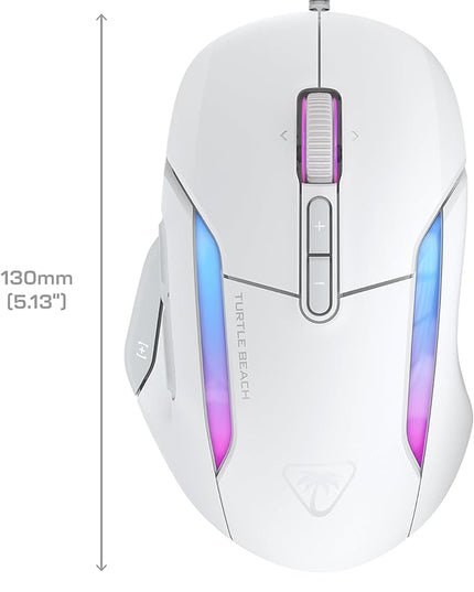 Turtle Beach Kone II Wired RGB Gaming Mouse, 26000 DPI Optical Sensor, 100M Click Life Optical Switches, 23 Customizable Inputs, Ergonomic Design, 4D Scroll Wheel, Pure PTFE Glides – Arctic White