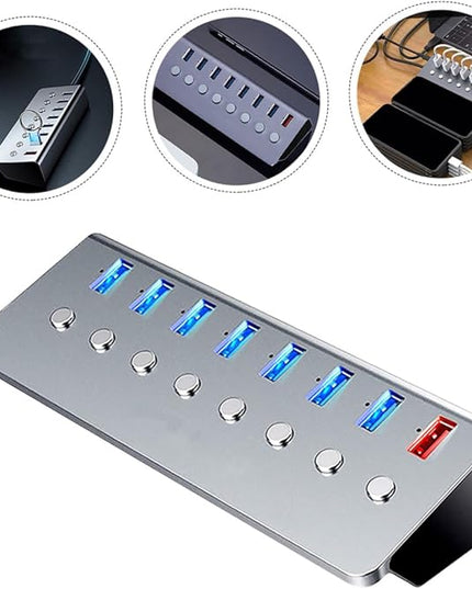 BESPORTBLE Port USB Hub Charging Port Independent Power Switches USB Splitter Expansion for Laptop and Computer
