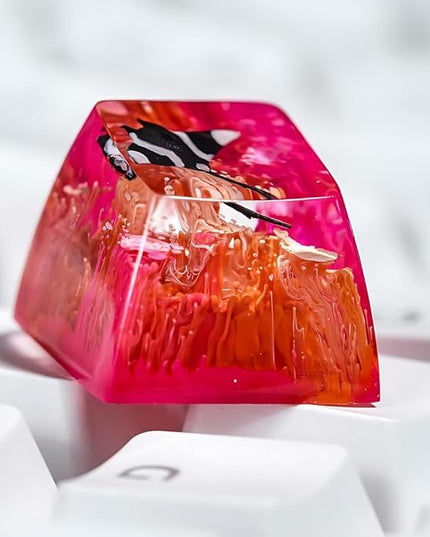 Manta Ray Artisan Keycap Pink Orange Ocean Coral R1 SA Profile Custom Sea Creatures Keycaps 1U ESC Handmade Gaming Resin Key Cap Cherry MX Switch Compatible Mechanical Keyboard Manta Ray Lover Gift