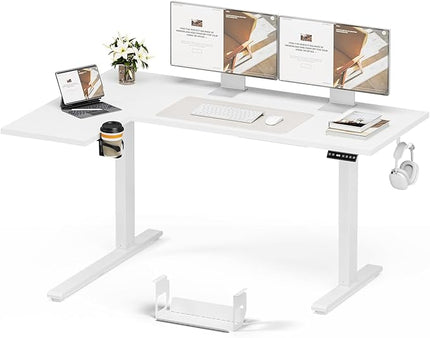 Muvai 71 Inch L Shaped Standing Desk Adjustable Height with Cable Management Tray,Gaming Electric Corner Standing Desk, Sit Stand Computer Table with Reversiable Splice Board, White