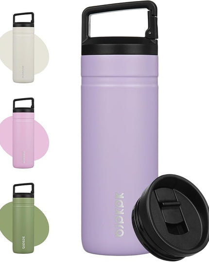 BJPKPK Insulated Water Bottle with 2 Lids,20 oz Double Wall Stainless Steel Vacuum Tumbler Travel Coffee Mug,Wide Mouth Thermal Cup,Purple