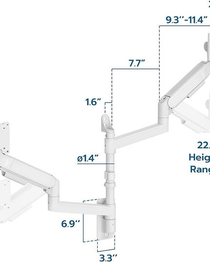 ARES WING Dual Monitor Wall Mount for 24-57 Inch Ultrawide Screens, Premium Heavy Duty Monitor Arm Holds 60 lbs, Full Motion Gas Spring, Bearing Head for Easy Adjustment, 75/100 VESA Mount, White